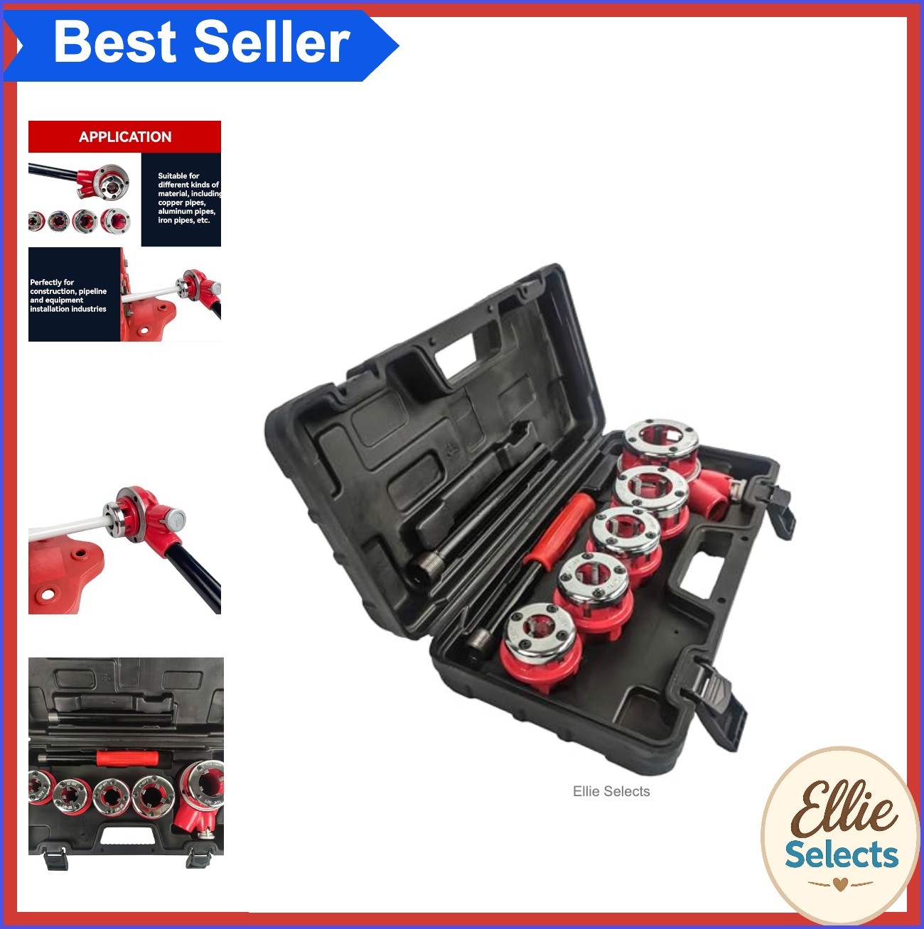 Ratchet Pipe Threader Kit 5 Dies 3/8 1/2 3/4 1 1-1/4 Inch Hand Tool Set