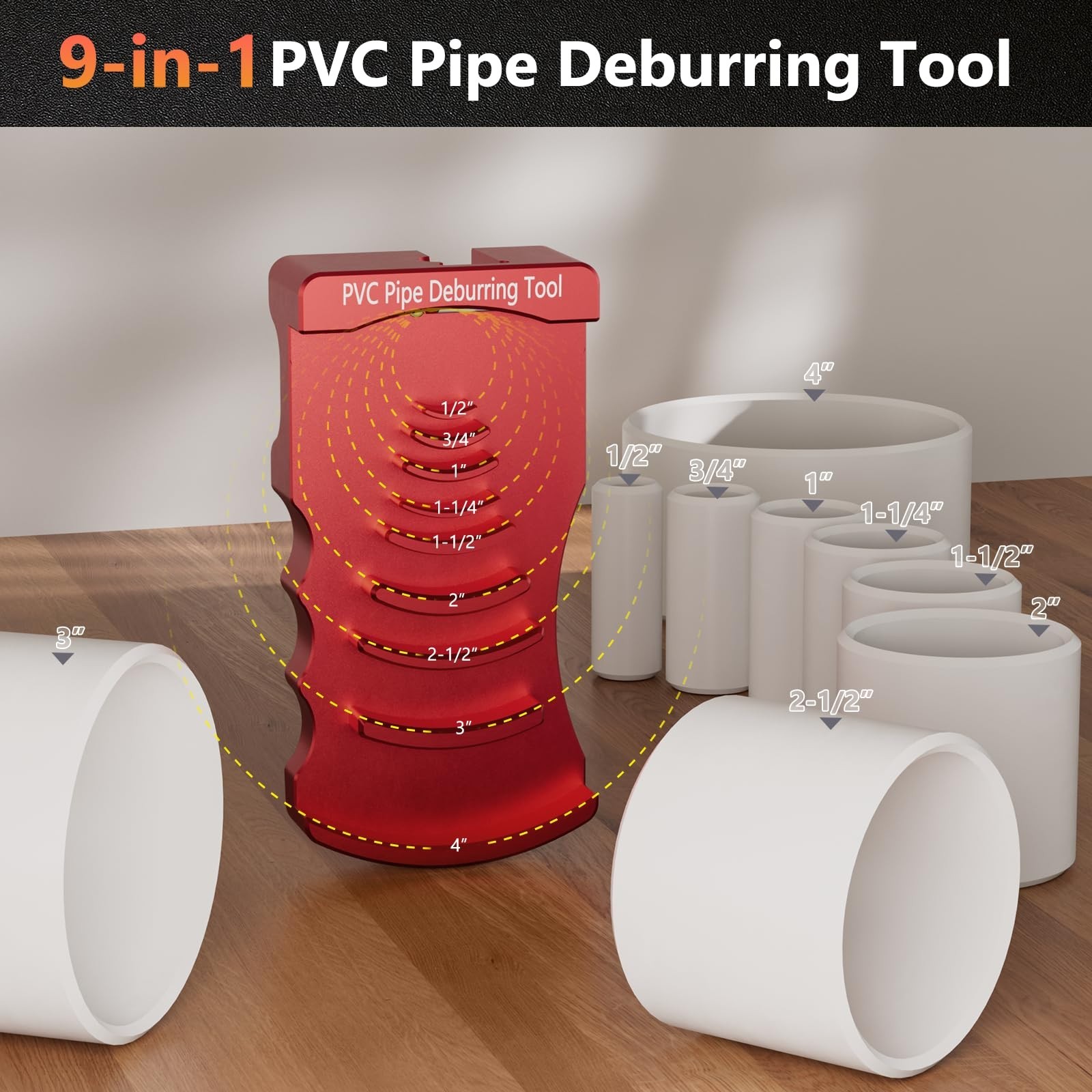 9-in-1 Adjustable PVC Pipe Deburring Tool Set, Chamfer & Reamer for Plumbing 0.5