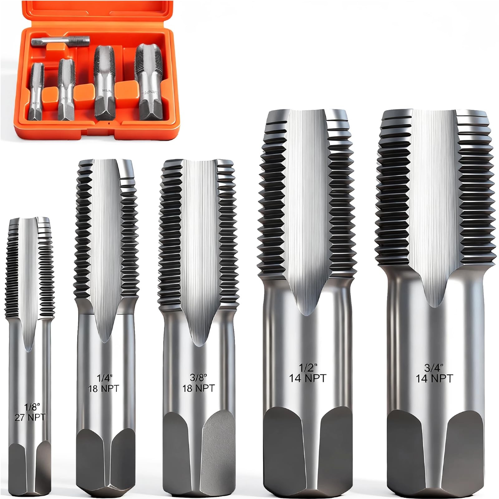 Horusdy 5-Piece Npt Pipe Tap Kit Heavy-Duty Storage Case Premium Carbon Steel