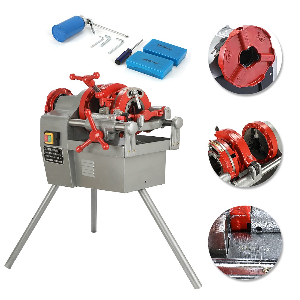 750W Electric Pipe Threader Machine 3 Legs (1/2″ – 2″) Threading Cutter USA