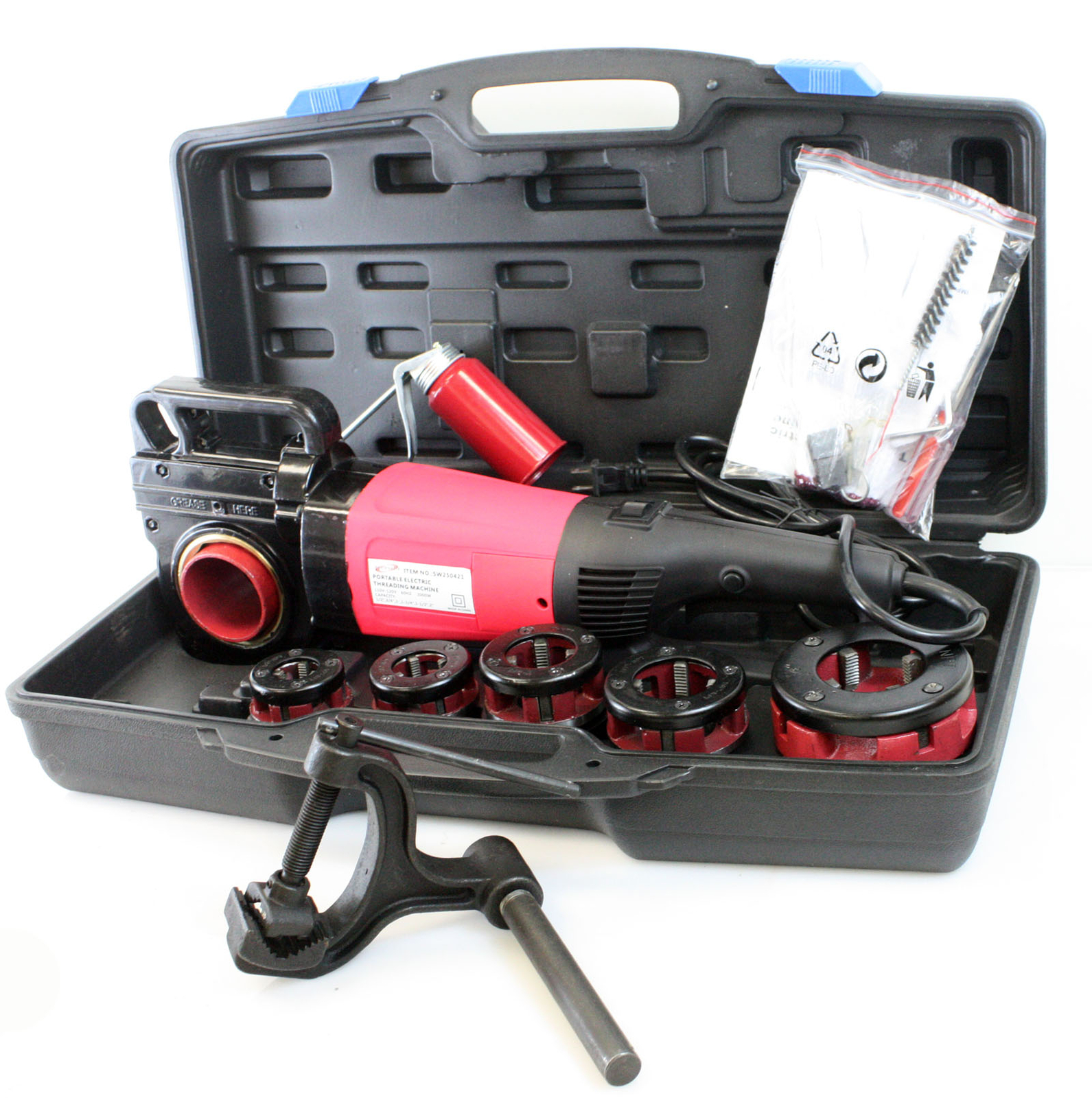 Handheld 2000W Electric Pipe Threader Threading Machine w/6 NPT Dies 1/2″- 2″