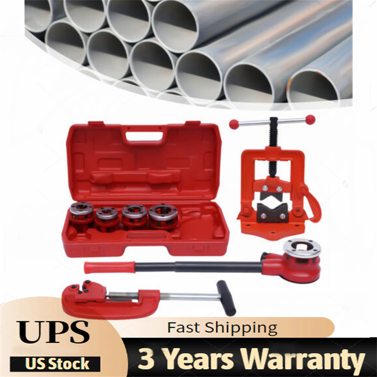 Ratchet Pipe Threader Kit with 5 Dies and Cutter for 1/2″ to 2″ Pipes