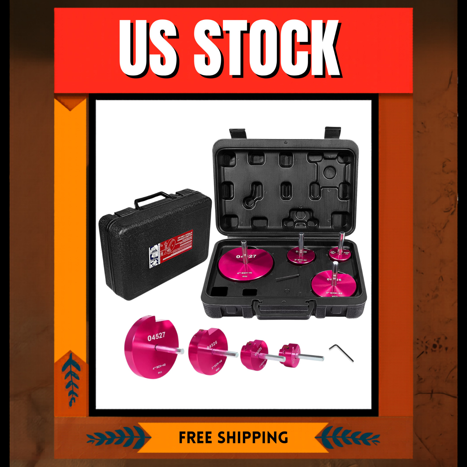 4-Piece Plastic Pipe Reamer Tool Kit 1.5″ 2″ 3″ 4″ PVC CPVC ABS 1/2″ Drill 3/8
