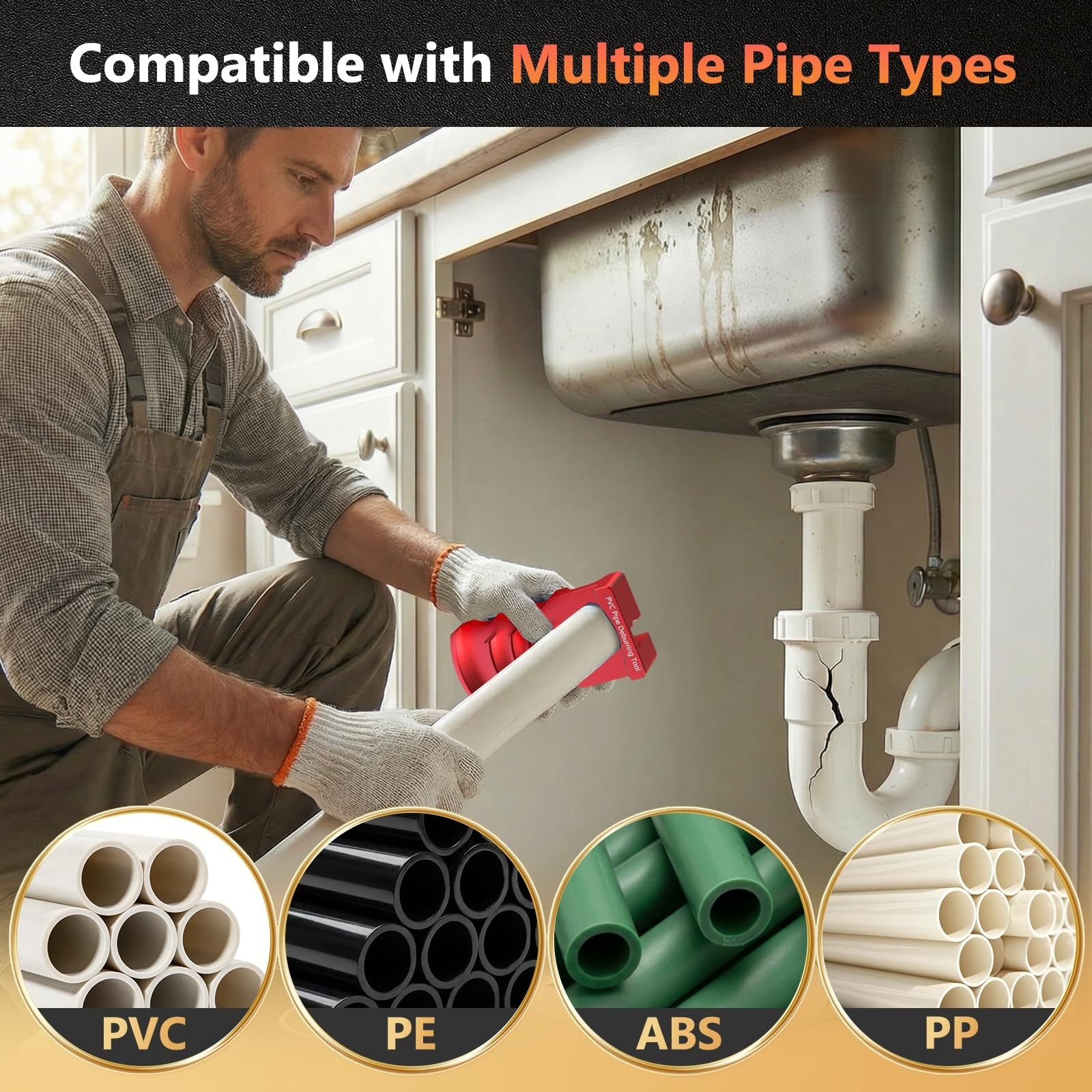 9-in-1 Adjustable PVC Pipe Deburring Tool Set, Chamfer & Reamer for Plumbing 0.5