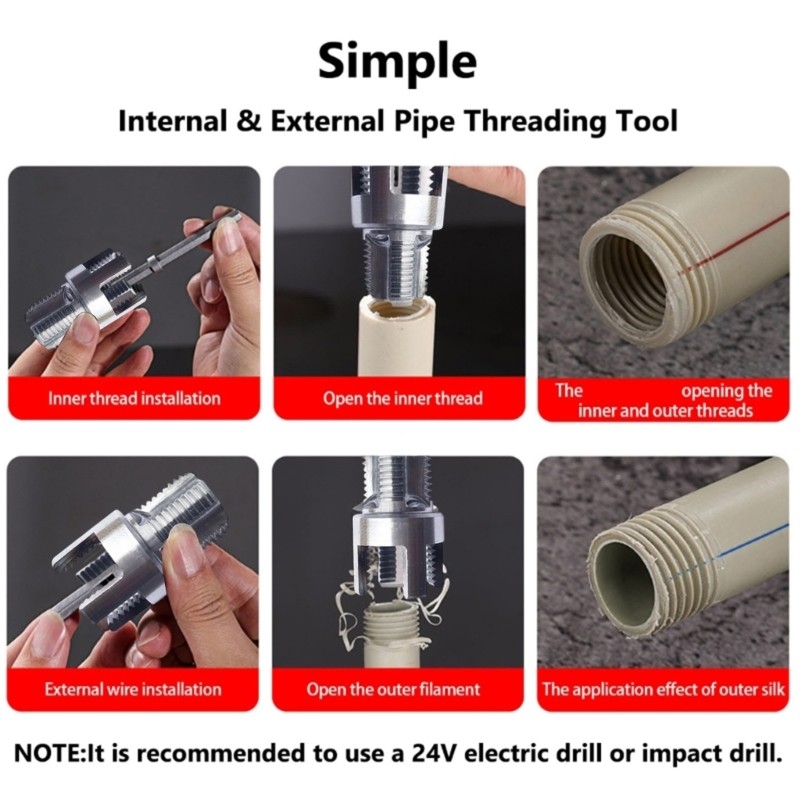 1/2Inch 3/4In Hex Shank Electric Drill Adapter Internal External Thread Cutter