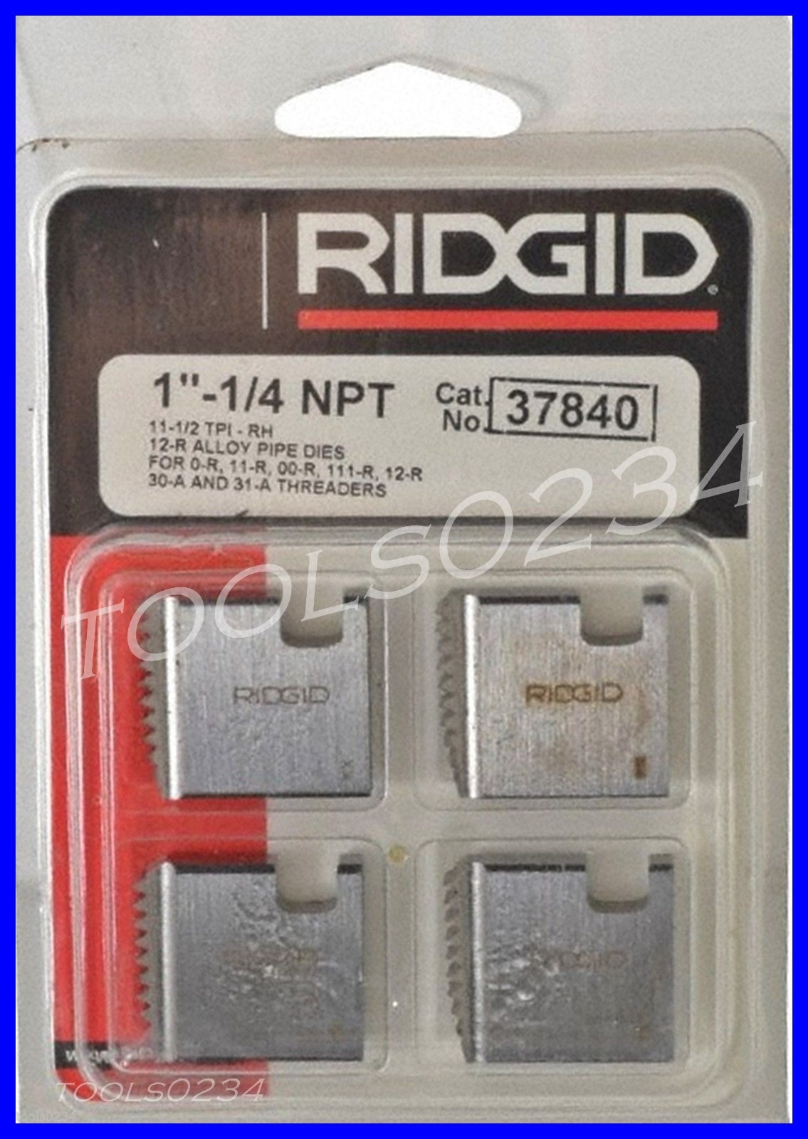 1-1/4″-11-1/2 12R NPT Ridgid 37840 Alloy Pipe Threading Dies Set of 4 USA