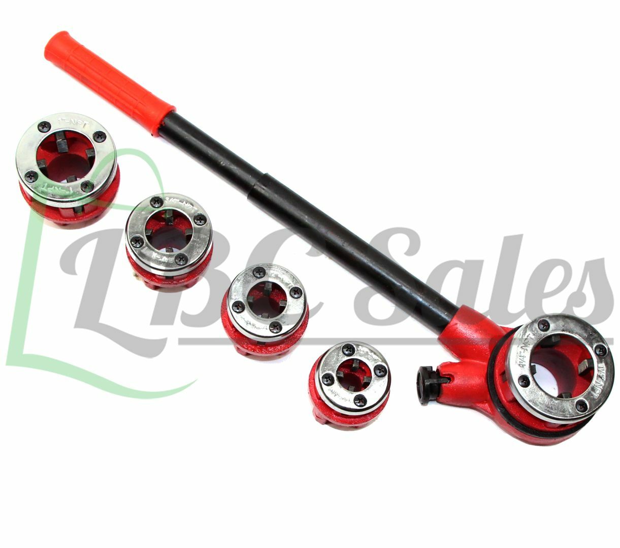 RATCHET PIPE THREADER WITH 5 DIES 3/8”, 1/2”, 3/4”, 1”, 1-1/4” NEW SET