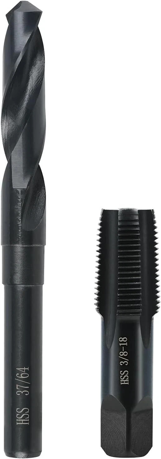 3/8-18 NPT Pipe Tap and 37/64″ drill Set, Carbon Steel Hand Threading Plumbin…