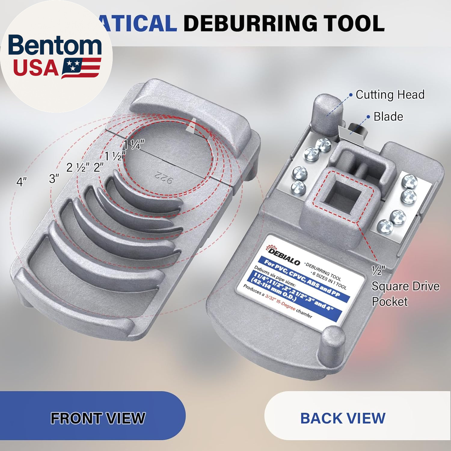 Deburring Tool for Plastic Pipe, Professional PVC Pipe Reamer Deburrs Six Pipe S