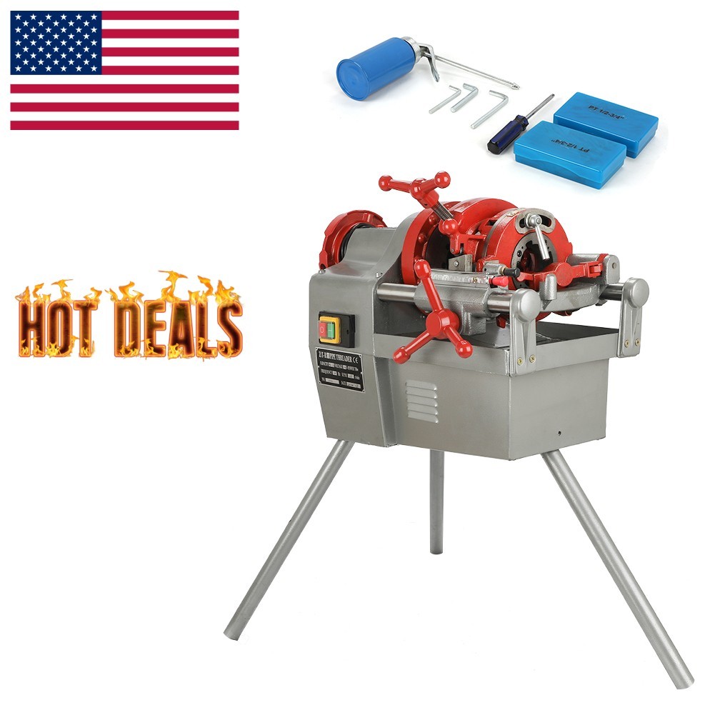 750W Electric Pipe Threader Machine 3 Legs (1/2″ – 2″) Threading Cutter USA