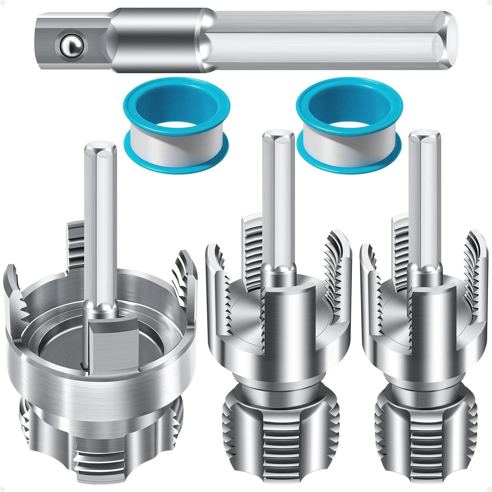3PCS PVC Pipe Threading Tool Set, 1/2” 3/4” 1” Internal & External Threader K