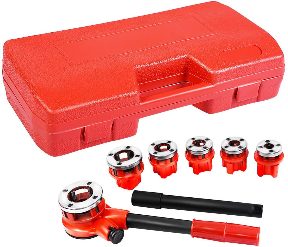 Pipe Threader 6 Stock Dies 1/4, 3/8, 1/2, 3/4, 1, 1-1/4 IN Ratchet Handle