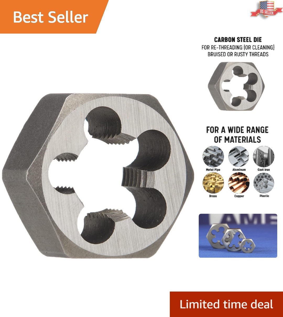 1-1/4″ Carbon Steel Hex NPT Rethreading Die – Restore Damaged Threads Easily