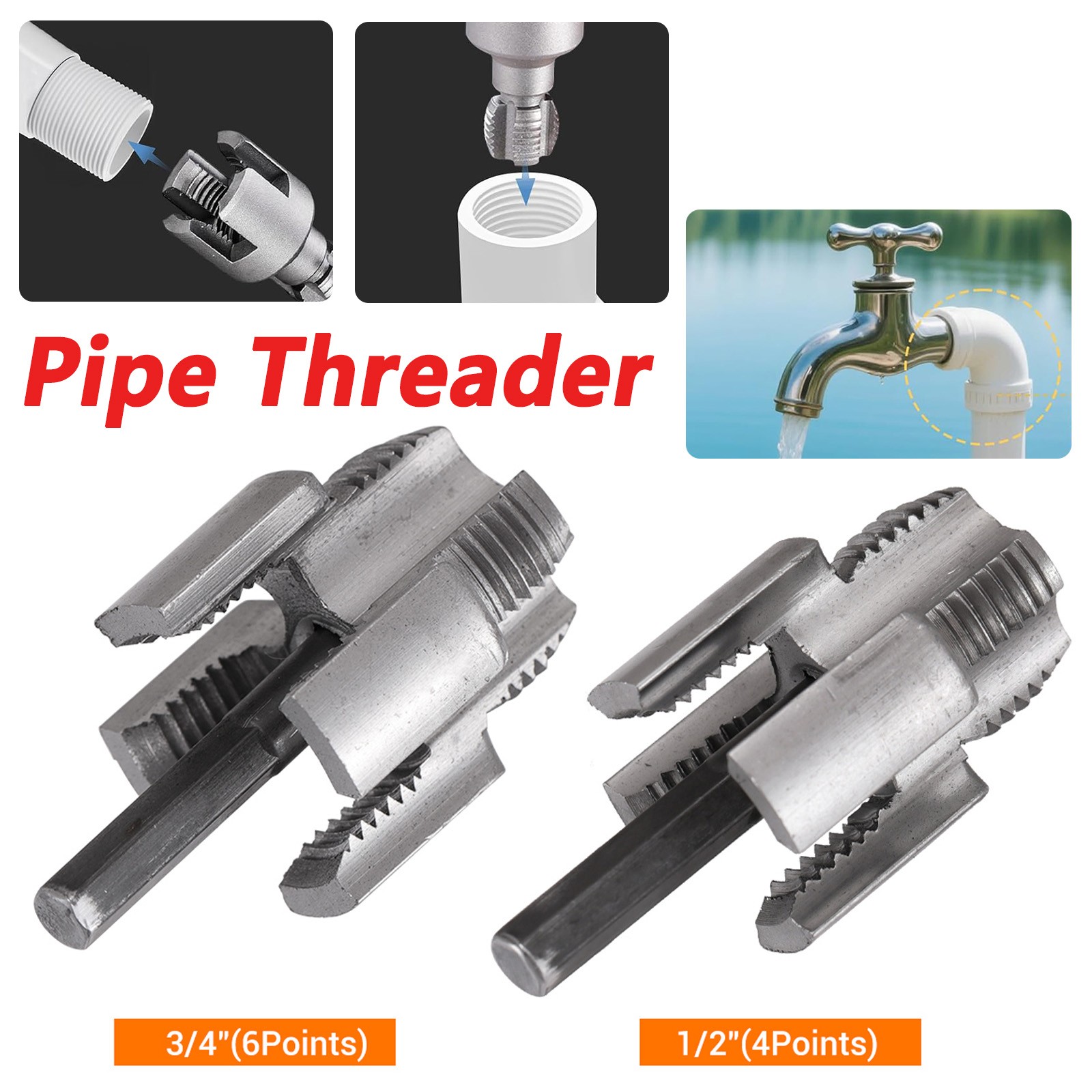 1/2″(4Points)+3/4″(6Points) PVC External Pipe Threading Carbon Steel Tool Kit